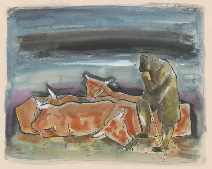 Framed Print : Evening on the pasture, 1936. Creator: Mikulas Galanda Framed Print : Evening on the pasture, 1936. Creator: Mikulas Galanda