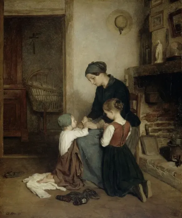 Framed Print : The Evening Prayer, 1857. Creator: Pierre Edouard Frere Framed Print : The Evening Prayer, 1857. Creator: Pierre Edouard Frere