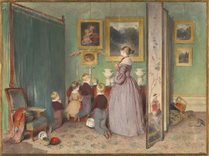 Framed Print : The Evening Prayer (Archduchess Sophie with children), 1839. Artist: Fendi, Peter (1796-1842) Framed Print : The Evening Prayer (Archduchess Sophie with children), 1839. Artist: Fendi, Peter (1796-1842)