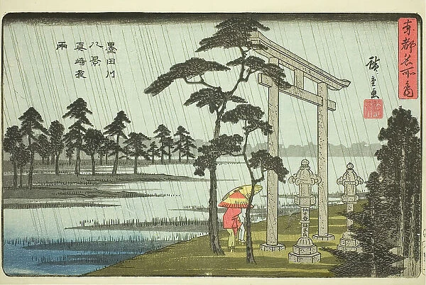 Evening Rain at Massaki, Eight Views of the Sumida River (Sumidagawa hakkei, Massak, ... c. 1840 / 42. Creator: Ando Hiroshige)