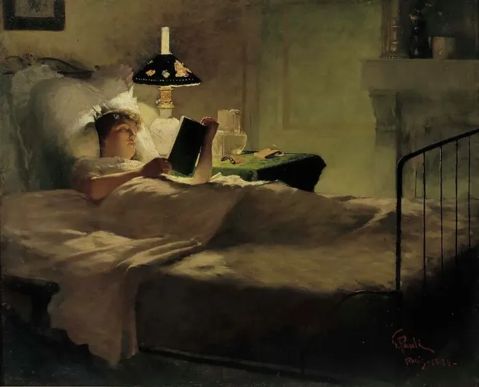 Framed Print : Evening Reading, 1884. Creator: Georg Pauli Framed Print : Evening Reading, 1884. Creator: Georg Pauli