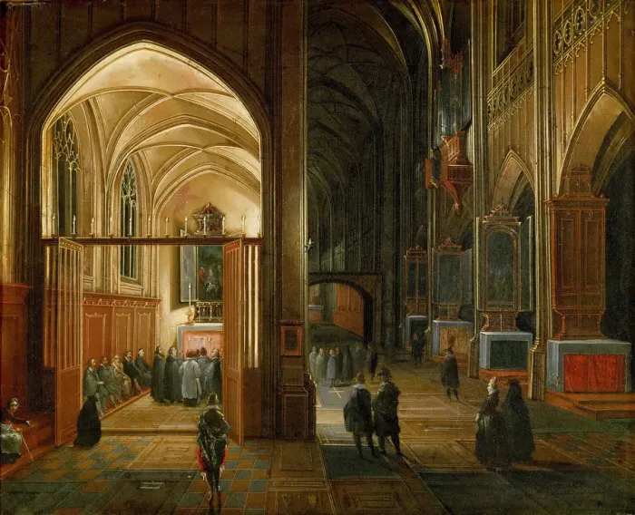 Framed Print : Evening service in a Gothic church Framed Print : Evening service in a Gothic church