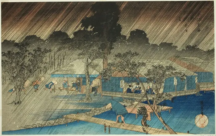 Framed Print : Evening Shower at the Bank of Tadasu River (Tadasugawara no yudachi), from the series... c. 1834. Creator: Ando Hiroshige Framed Print : Evening Shower at the Bank of Tadasu River (Tadasugawara no yudachi), from the series... c. 1834. Creator: Ando Hiroshige