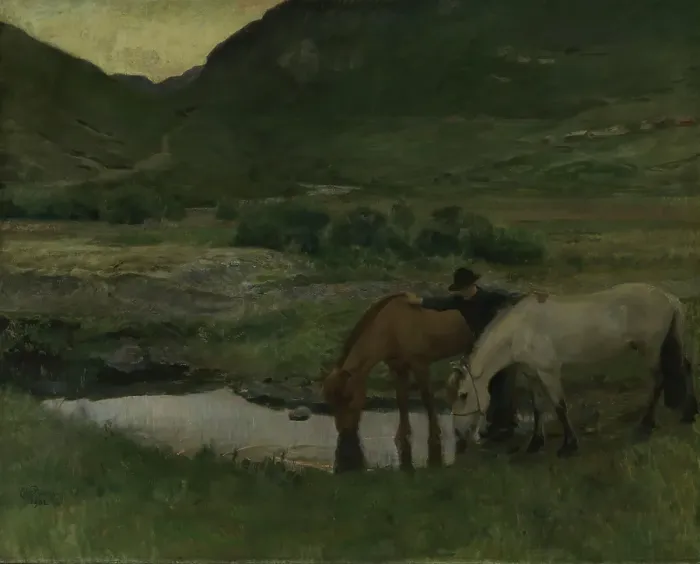 Framed Print : Evening in Skogstad in Valdres, 1902. Creator: Eilif Peterssen Framed Print : Evening in Skogstad in Valdres, 1902. Creator: Eilif Peterssen