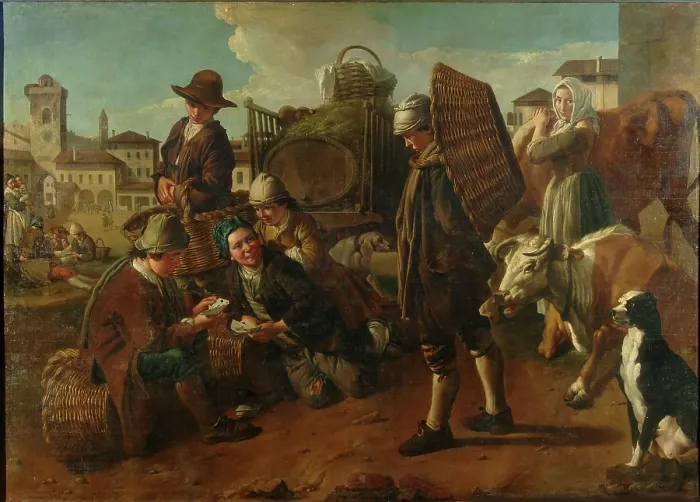 Framed Print : Evening in the Town Square, c1750. Creator: Ceruti, Giacomo Antonio (1698-1767) Framed Print : Evening in the Town Square, c1750. Creator: Ceruti, Giacomo Antonio (1698-1767)