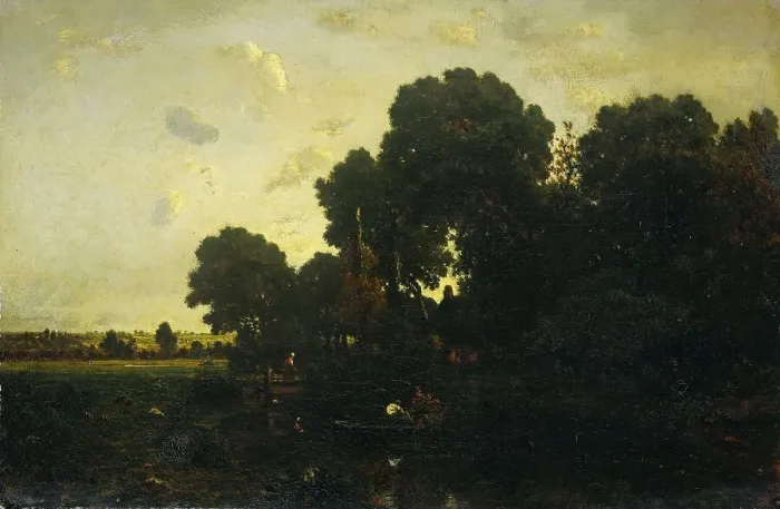 Framed Print : Evening twilight, 1840-1867. Creator: Theodore Rousseau Framed Print : Evening twilight, 1840-1867. Creator: Theodore Rousseau