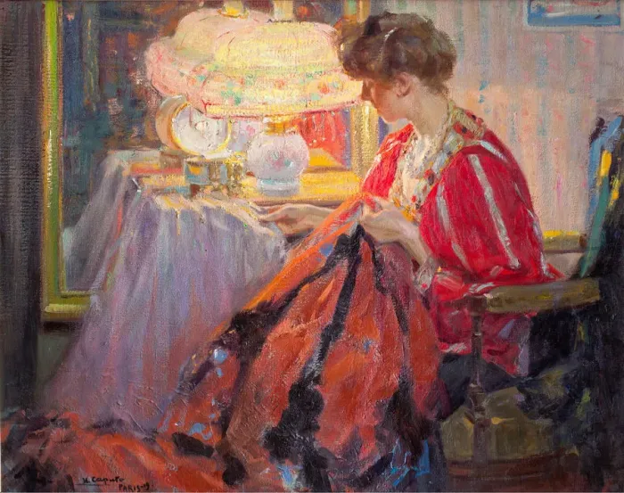 Framed Print : Evening work, 1909 Framed Print : Evening work, 1909