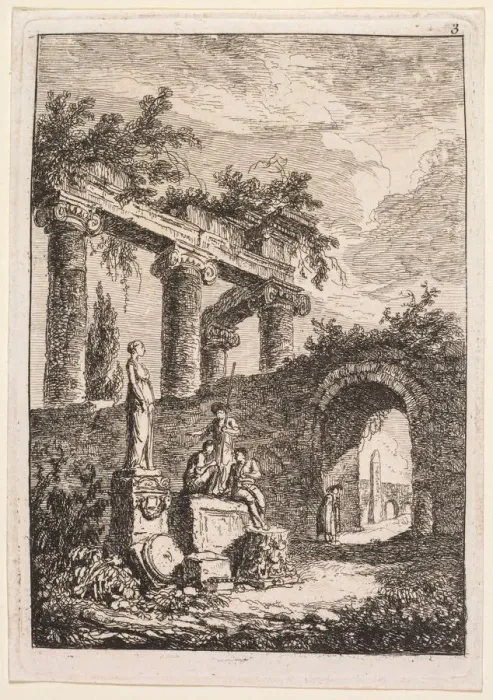 Framed Print : Evenings in Rome: The Statue in Front of Ruins, 1763-1764. Creator: Hubert Robert (French Framed Print : Evenings in Rome: The Statue in Front of Ruins, 1763-1764. Creator: Hubert Robert (French