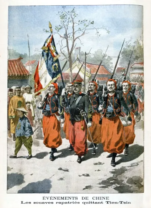 Framed Print : Events in China, French troops departing Tien-Tsin, 1901 Framed Print : Events in China, French troops departing Tien-Tsin, 1901