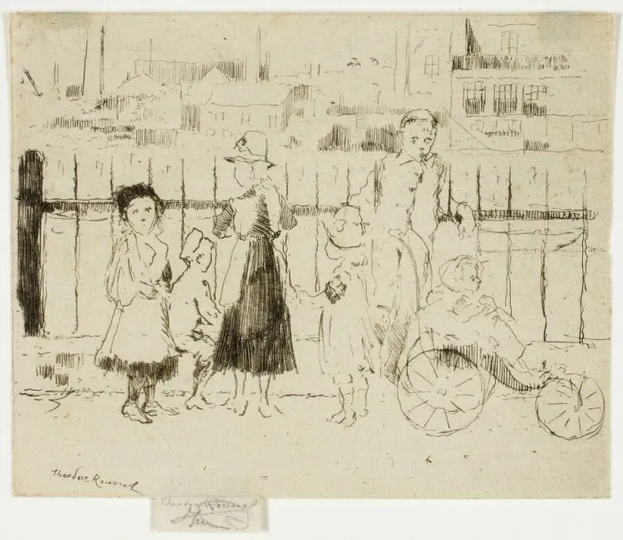 Framed Print : Events Over the Railings, Chelsea Embankment, 1888-89. Creator: Theodore Roussel Framed Print : Events Over the Railings, Chelsea Embankment, 1888-89. Creator: Theodore Roussel