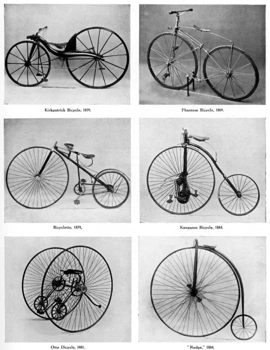 Framed Print : The evolution of the bicycle, 19th century, (c1920) Framed Print : The evolution of the bicycle, 19th century, (c1920)