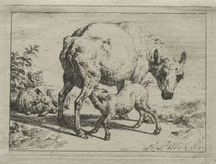 Framed Print : The Ewe and Two Lambs, 1670. Creator: Adriaen van de Velde (Dutch, 1636-1672) Framed Print : The Ewe and Two Lambs, 1670. Creator: Adriaen van de Velde (Dutch, 1636-1672)