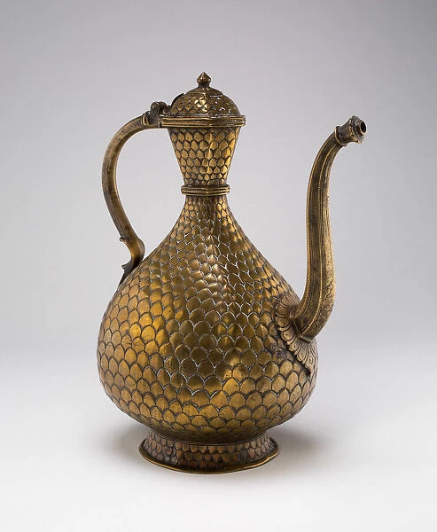 Ewer with Engraved Fish Scale Pattern, Inscribed in Persian with the name
