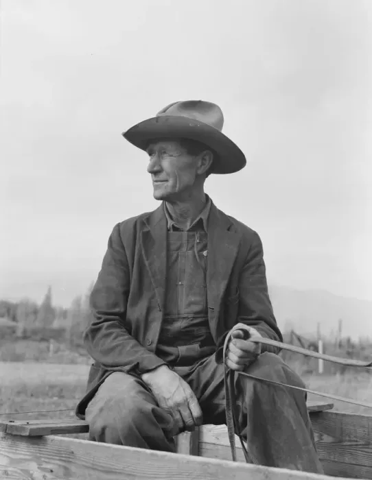 Framed Print : Ex-Nebraska farmer now developing farm out of the stumps, Bonner County, Idaho, 1939. Creator: Dorothea Lange Framed Print : Ex-Nebraska farmer now developing farm out of the stumps, Bonner County, Idaho, 1939. Creator: Dorothea Lange