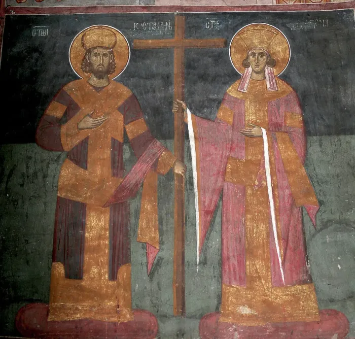 Framed Print : Exaltation of the Cross. Saints Constantine the Great and Helena, ca 1350. Artist: Anonymous Framed Print : Exaltation of the Cross. Saints Constantine the Great and Helena, ca 1350. Artist: Anonymous