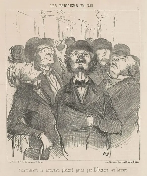 Framed Print : Examinant le nouveau plafond... 19th century. Creator: Honore Daumier Framed Print : Examinant le nouveau plafond... 19th century. Creator: Honore Daumier