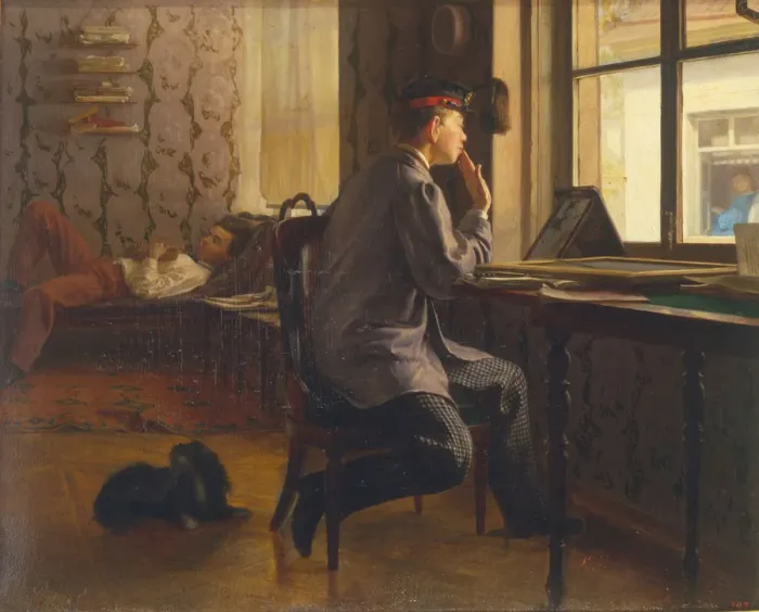 Framed Print : Examination preparation, 1864. Artist: Repin, Ilya Yefimovich (1844-1930) Framed Print : Examination preparation, 1864. Artist: Repin, Ilya Yefimovich (1844-1930)