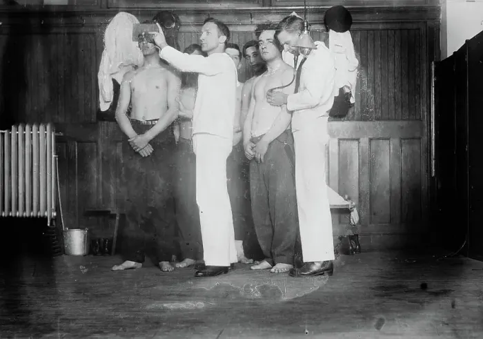 Framed Print : Examining new Navy Recruits, between c1910 and c1915. Creator: Bain News Service