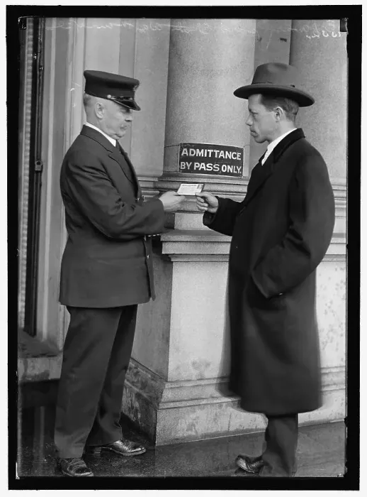 Framed Print : Examining pass at State Department Building, between 1913 and 1918. Creator: Harris & Ewing. Examining pass at State Department Building, between 1913 and 1918. Creator: Harris & Ewing Framed Print : Examining pass at State Department Building, between 1913 and 1918. Creator: Harris & Ewing. Examining pass at State Department Building, between 1913 and 1918. Creator: Harris & Ewing