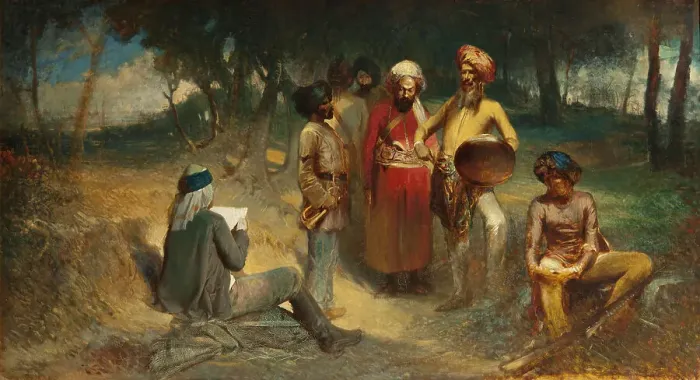 Framed Print : Examining the Spy. Motif from the Indian Mutiny, after 1859. Creator: Egron Sellif Lundgren Framed Print : Examining the Spy. Motif from the Indian Mutiny, after 1859. Creator: Egron Sellif Lundgren