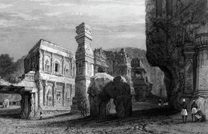 Framed Print : Excavated Temple of Kylas, Caves of Ellora, 1834. Creator: Samuel Prout Framed Print : Excavated Temple of Kylas, Caves of Ellora, 1834. Creator: Samuel Prout