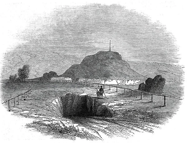 The excavation in which the cists were found - the Mount and Priory ruins, 1845