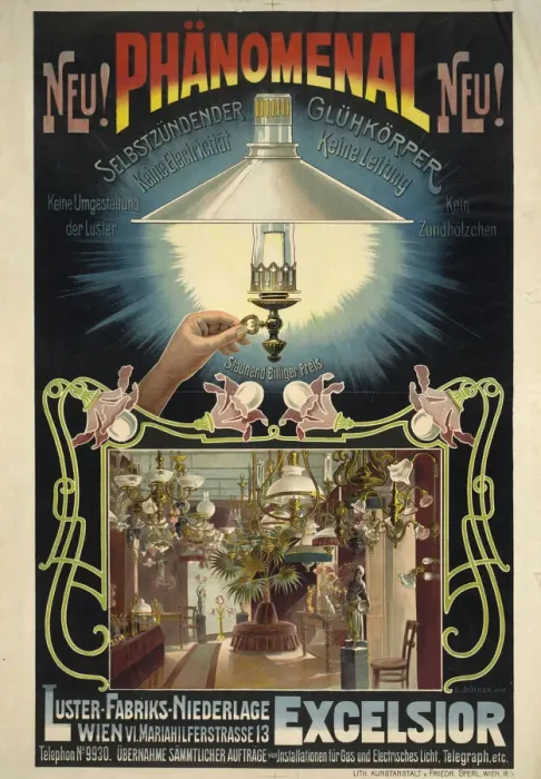 Framed Print : Excelsior. Self-igniting incandescent body, ca 1895-1900. Creator: Docker, Eduard (active Second Half of the 19th cen. ) Framed Print : Excelsior. Self-igniting incandescent body, ca 1895-1900. Creator: Docker, Eduard (active Second Half of the 19th cen. )