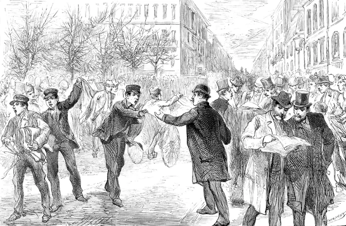 Framed Print : Excitement in the streets of Berlin at the news of Prince Bismarck's resignation, 1890. Creator: P Naumann Framed Print : Excitement in the streets of Berlin at the news of Prince Bismarck's resignation, 1890. Creator: P Naumann