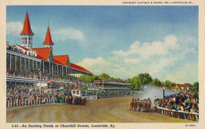 Framed Print : An Exciting Finish at Churchill Downs, Louisville, Ky, c1940 Framed Print : An Exciting Finish at Churchill Downs, Louisville, Ky, c1940