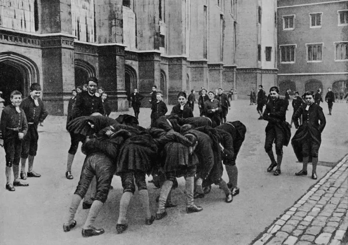 Framed Print : An exciting game: pupils of Christs Hospital school, City of London, c1900 (1911). Artist: RW Thomas Framed Print : An exciting game: pupils of Christs Hospital school, City of London, c1900 (1911). Artist: RW Thomas