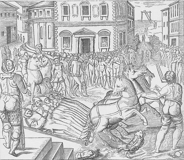 Execution of three Carthusian martyrs, Tyburn, London, 1535 (1904). Artist: Nicolas Beatrizet