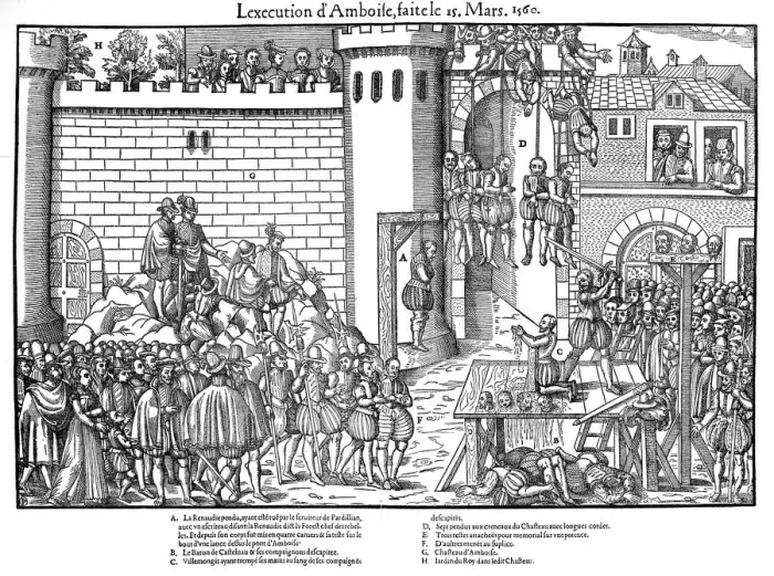 Framed Print : Execution of conspirators at Amboise, French Religious Wars, March 1560 (1570). Artist: Jacques Tortorel Framed Print : Execution of conspirators at Amboise, French Religious Wars, March 1560 (1570). Artist: Jacques Tortorel