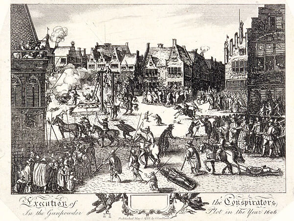 Execution of the conspirators in the Gunpowder Plot in Old Palace Yard, Westminster, 1606, (1795)