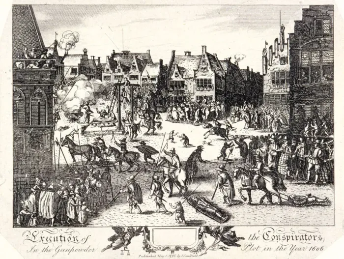 Framed Print : Execution of the conspirators in the Gunpowder Plot in Old Palace Yard, Westminster, 1606, (1795) Framed Print : Execution of the conspirators in the Gunpowder Plot in Old Palace Yard, Westminster, 1606, (1795)