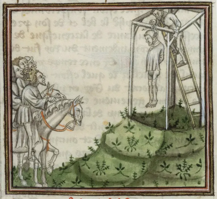 Framed Print : The execution of Enguerrand de Marigny. From Grandes Chroniques de France, 14th century Framed Print : The execution of Enguerrand de Marigny. From Grandes Chroniques de France, 14th century