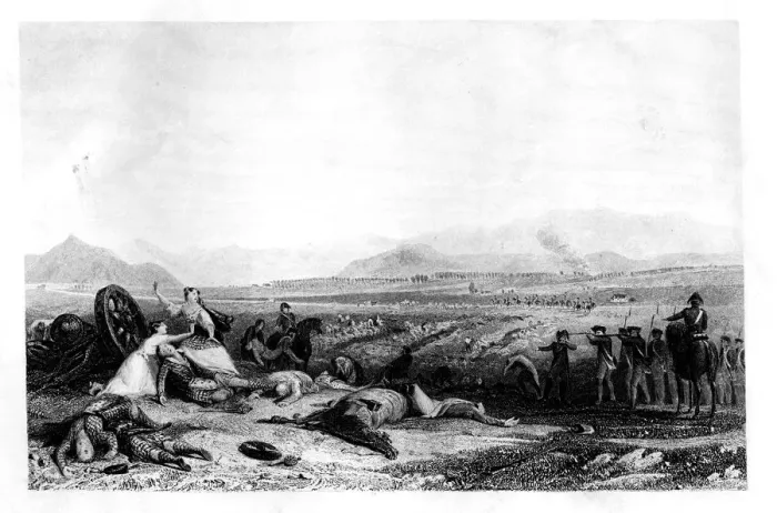Framed Print : Execution by firing squad, Culloden Moor, Scotland, 1860. Artist: H Griffiths Framed Print : Execution by firing squad, Culloden Moor, Scotland, 1860. Artist: H Griffiths