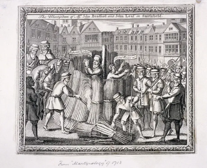 Framed Print : The execution of John Bradford and John Leaf at Smithfield, 1555, (c1713) Framed Print : The execution of John Bradford and John Leaf at Smithfield, 1555, (c1713)