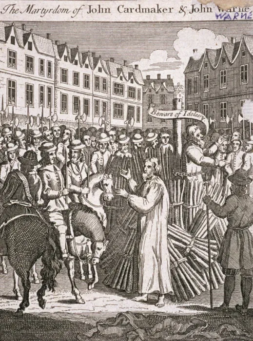 Framed Print : The execution of John Cardmaker and John Warne at Smithfield, 1555, (c1725). Artist Framed Print : The execution of John Cardmaker and John Warne at Smithfield, 1555, (c1725). Artist