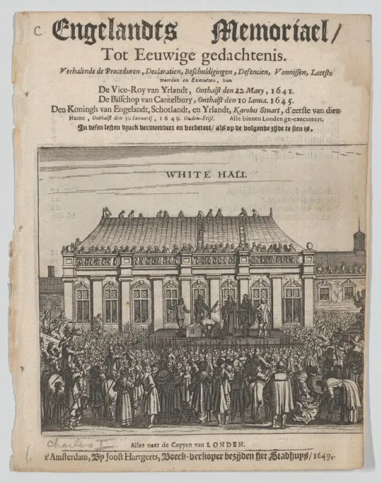 Framed Print : The Execution of King Charles I (Title page: Engelandts Memoriael), 1649. Creator: Joost Hartgerts Framed Print : The Execution of King Charles I (Title page: Engelandts Memoriael), 1649. Creator: Joost Hartgerts