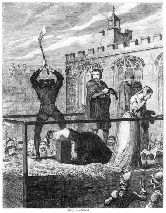 Framed Print : The execution of Lady Jane Grey, 1554 (1840). Artist: George Cruikshank Framed Print : The execution of Lady Jane Grey, 1554 (1840). Artist: George Cruikshank