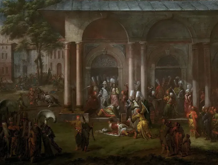 Framed Print : The execution of a minister during the Patrona Halil rebellion, 1737. Artist: Vanmour (Van Mour), Jean-Baptiste (1671-1737) Framed Print : The execution of a minister during the Patrona Halil rebellion, 1737. Artist: Vanmour (Van Mour), Jean-Baptiste (1671-1737)