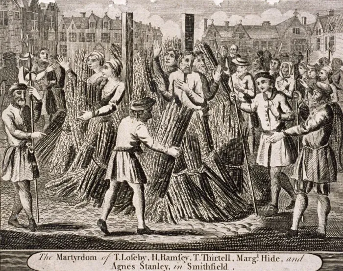Framed Print : Execution of protestants at Smithfield, 1557, (c1720) Framed Print : Execution of protestants at Smithfield, 1557, (c1720)