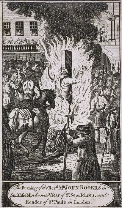 Framed Print : The execution of Reverend John Rogers at Smithfield, 1555, (c1720) Framed Print : The execution of Reverend John Rogers at Smithfield, 1555, (c1720)