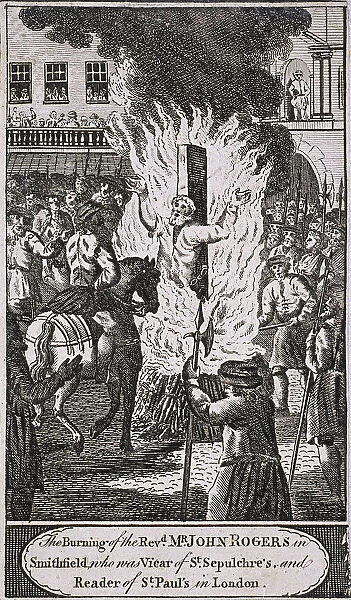 The execution of Reverend John Rogers at Smithfield, 1555, (c1720)