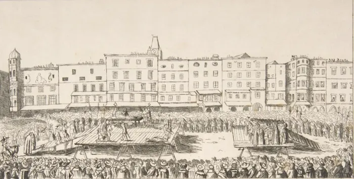 Framed Print : An Execution of Seven Boores Rebels in Lintz, June 16, 1636, 1839. 1839. Creator: Anon Framed Print : An Execution of Seven Boores Rebels in Lintz, June 16, 1636, 1839. 1839. Creator: Anon