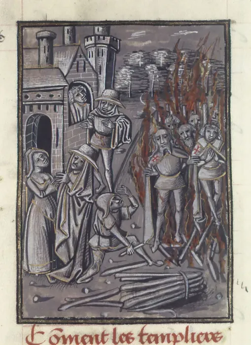 Framed Print : Execution of the Templars. From Chronique de Baudouin d'Avesnes, ca 1470. Creator: Anonymous Framed Print : Execution of the Templars. From Chronique de Baudouin d'Avesnes, ca 1470. Creator: Anonymous