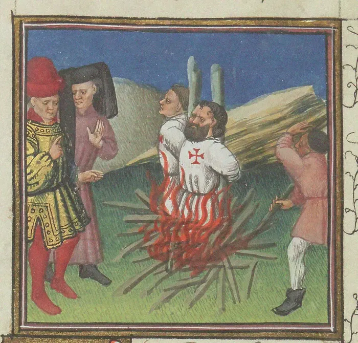 Framed Print : Execution of the Templars. From «Des Cas des nobles hommes et femmes» by Boccaccio, ca 1435-1440. Creator: Anonymous Framed Print : Execution of the Templars. From «Des Cas des nobles hommes et femmes» by Boccaccio, ca 1435-1440. Creator: Anonymous