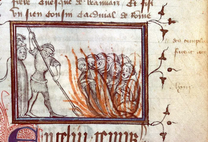 Framed Print : Execution of the Templars. From Fleurs des chroniques by Bernardus Guidonis, after 1384. Creator: Anonymous Framed Print : Execution of the Templars. From Fleurs des chroniques by Bernardus Guidonis, after 1384. Creator: Anonymous
