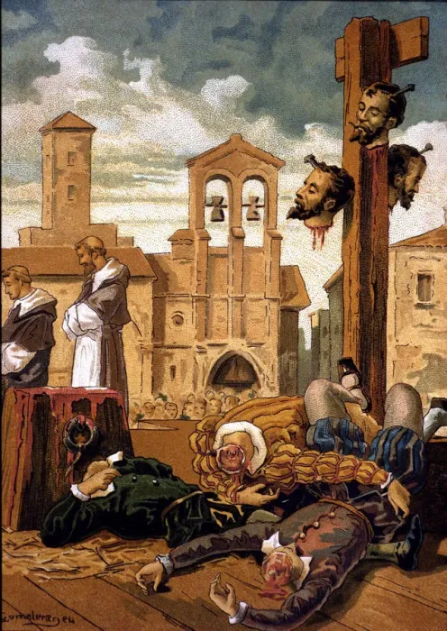 Framed Print : Execution in Villalar in 1521 of the three Comuneros leaders: Juan de Padilla, Juan Bravo Framed Print : Execution in Villalar in 1521 of the three Comuneros leaders: Juan de Padilla, Juan Bravo