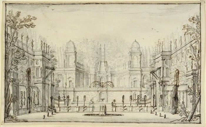 Framed Print : Exedra and cascade inspired by the Water Theater at Villa Aldobrandini, Frascati. Creator: Anon Framed Print : Exedra and cascade inspired by the Water Theater at Villa Aldobrandini, Frascati. Creator: Anon